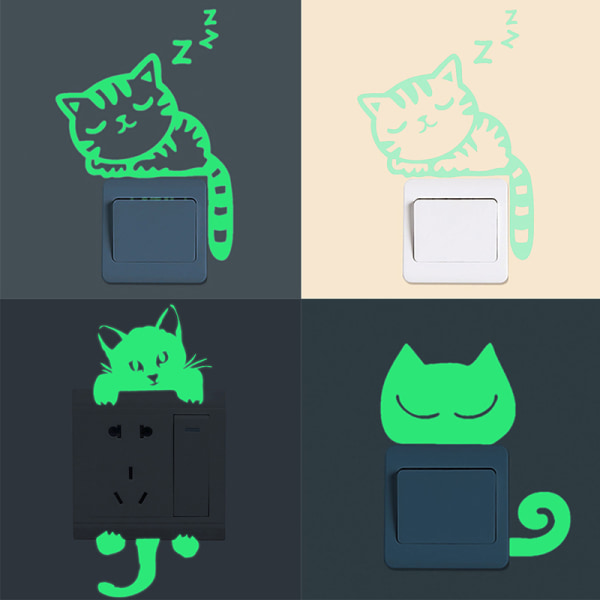 Cat Switch Wall Stickers Glow In The Dark Aftagelig Art Home Ro Lovely Cat