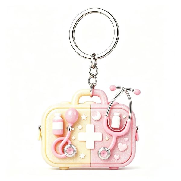 Pink Stetoskop Blodtryksmåler 2D Akryl Flad Nøglering Dekoration A6