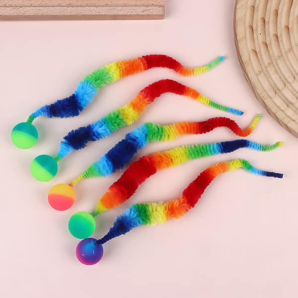 Kat interaktivt legetøj snoet orm med bold fluorescerende fuzzy W A2 5Pcs