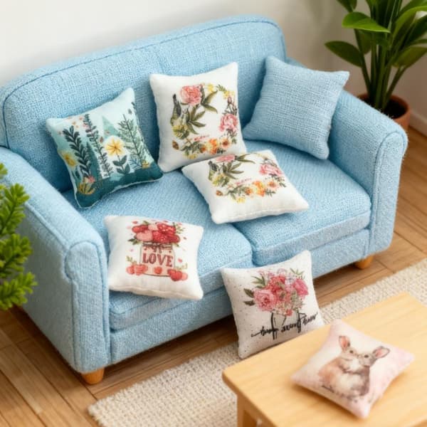 2 stk. mini påskepute til dukkehus soverom sofa scene stue A2