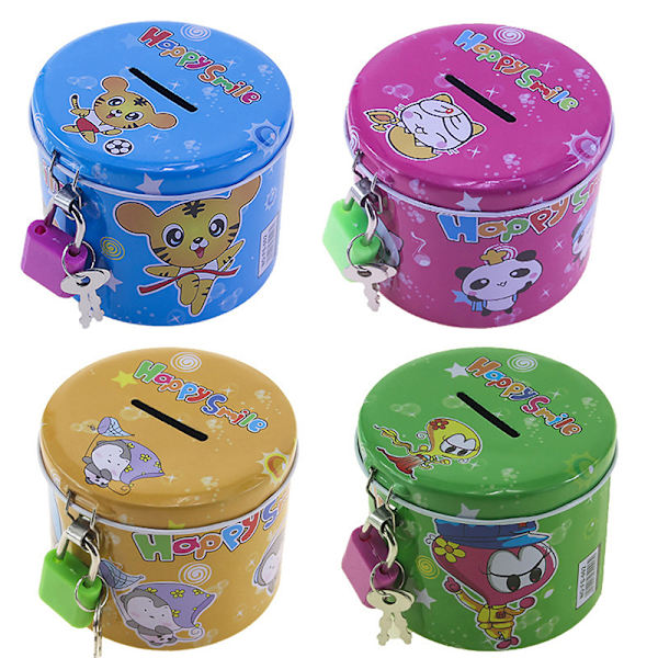 e Cartoon Square Tin Metal Piggy Bank Sparing Kontanter Mynt Penger Bo Double heart
