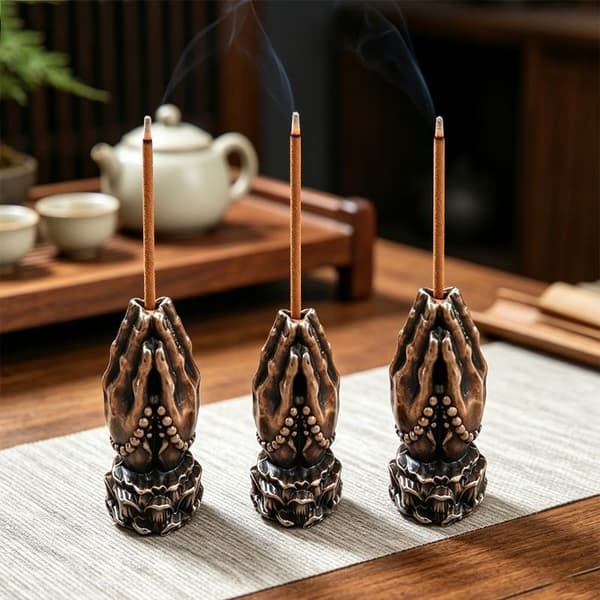 1/3 STK Vintage Bronze Bedende Hænder Røgelsesholder Perfekt Til A3