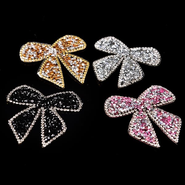 Rhinestones Bow Brodert Patch Iron on Sewing Crystal Appliq Pink