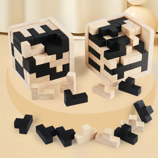 Puinen värikäs Magic Bucket Toy 54T Cube Tetris Puzzle ligence Black