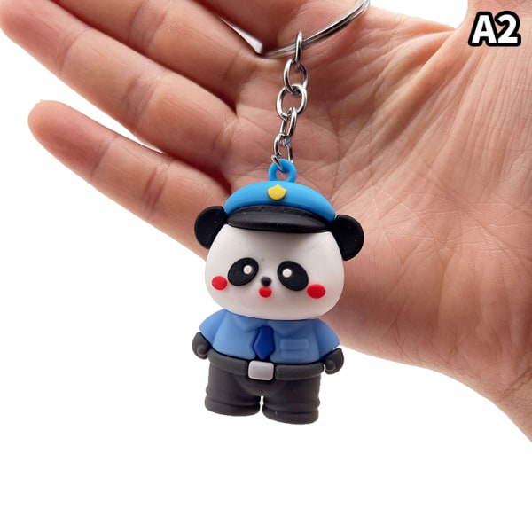 Ny tecknad Panda Police Nyckelring Mjukt lim för män och kvinnor B A2