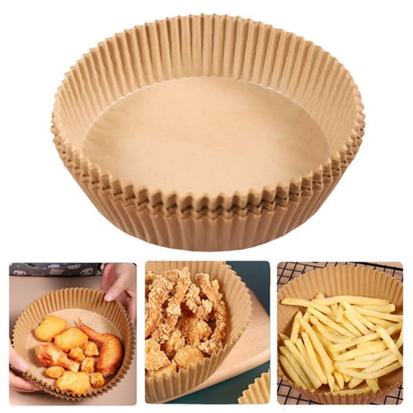 Air Fryer Engångs Pappersfoder Non-Stick Mat Steamer Rund Pa 25 Pcs Brown