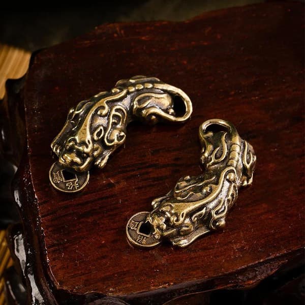 Kobber Mythisk Væsen Pixiu Miniature Figurer Ornamenter Messing A2