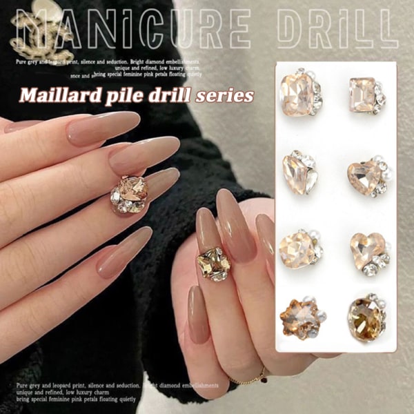 3 stk DIY Nail Art Decoration Maillard Crystal Nail Charms Cuboi B 3Pcs