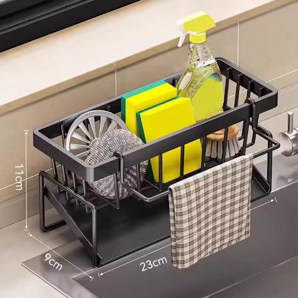 Svamp Afløbsstativ Rustfrit Køkken Organizer Badeværelse Vask R Black Plastic