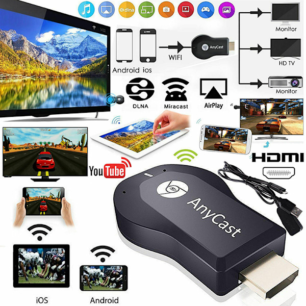 AnyCast M12 Plus WiFi-vastaanotin Airplay Näyttö Miracast HDMI TV