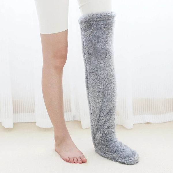 Over Knee High Fuzzy Long Socks Plysstrømper Ben Gray