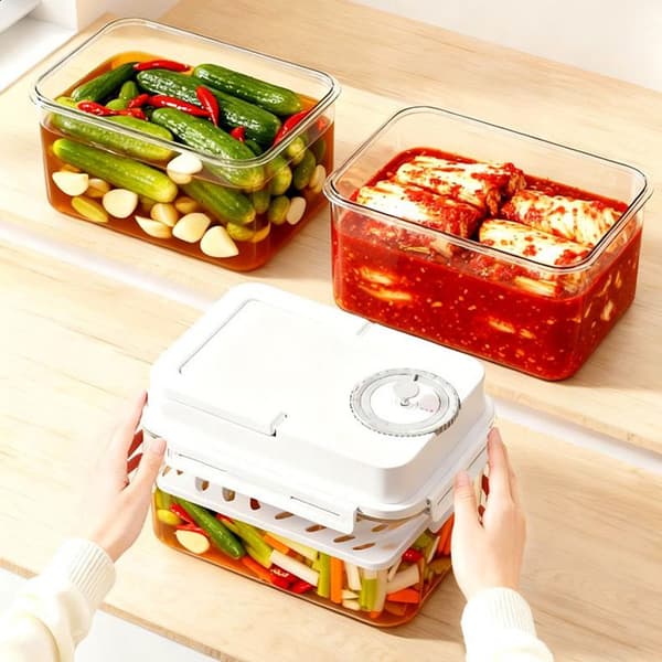 Pickle Jar With Press Plate Leakproof Kitchen Organizer Bins St White