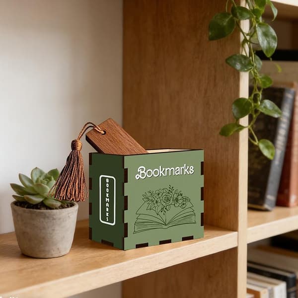 Bokformad bokmärkshållare i trä, skrivbordsorganisatörslåda Bookis A3