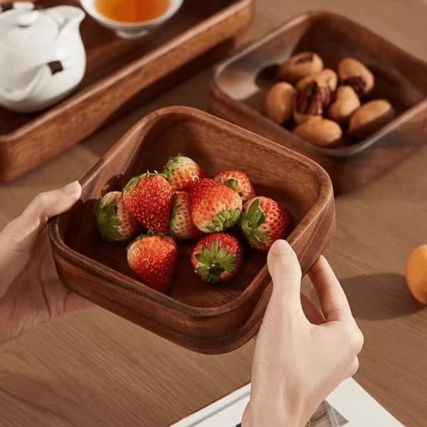 Trä salladsskål mellanmål serveringsfat skål för hem kök picknick S