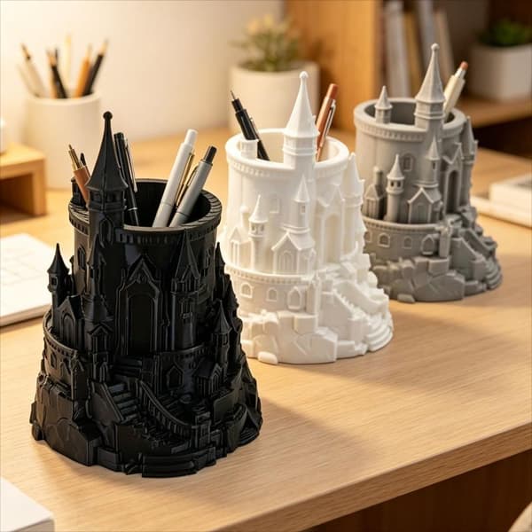 3D-printet mørk stil gotisk slott pennholder kreativ stasjon A3