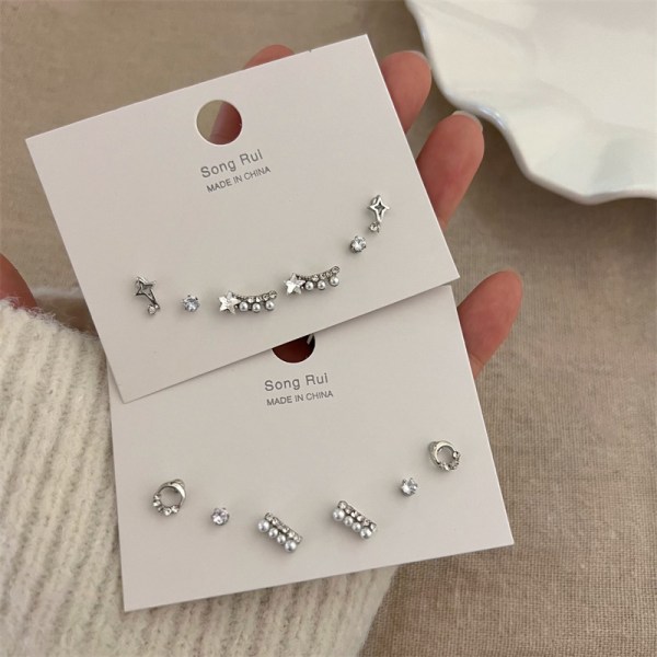 6 st/ set Fashion Crystal Zircon Star Stud örhängen Y2K smycken 2