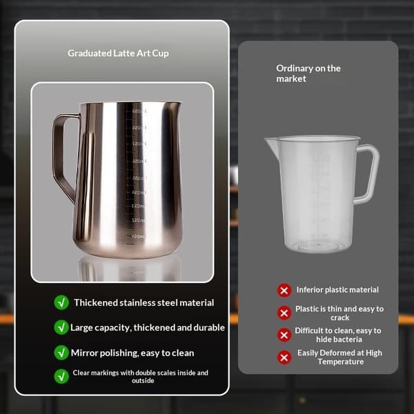 500/700/1000 ml Målebeger i rustfritt stål med graderinger Silver C