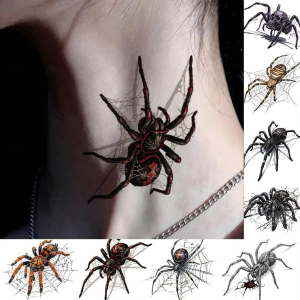 5 stk midlertidige klistremerker for Halloween kroppsdekor Edderkopp A1