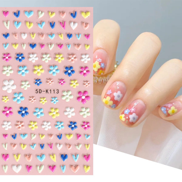 e 3D Flower Nail Art Tarrat Candy Color kukka sydän manikyyri A2