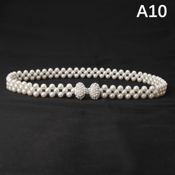 Dameperle midjekjede Rhinestone Pearl dekorativt belte Elega A10