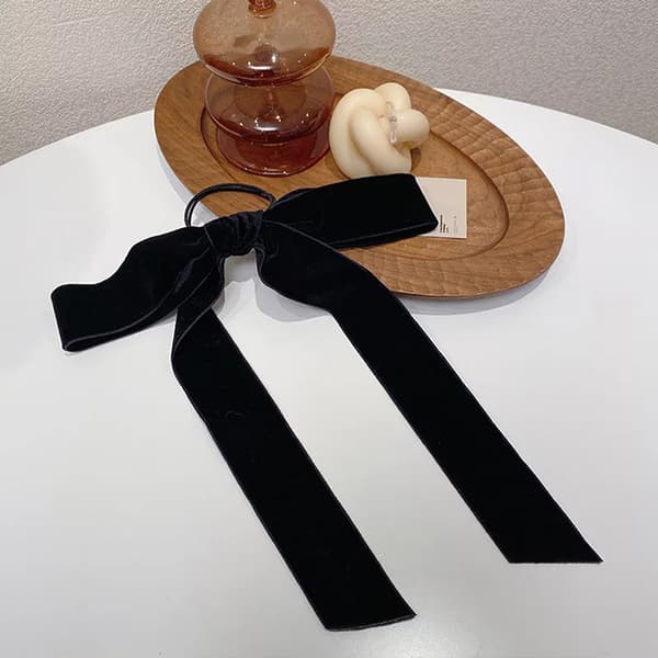 Fashion Black Velvet Bow hårbånd Scrunchie til kvinder pige E A