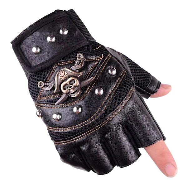 1 Par Skulls Nitte PU Læder Fingerløse Handsker Mode Hip Hop Black