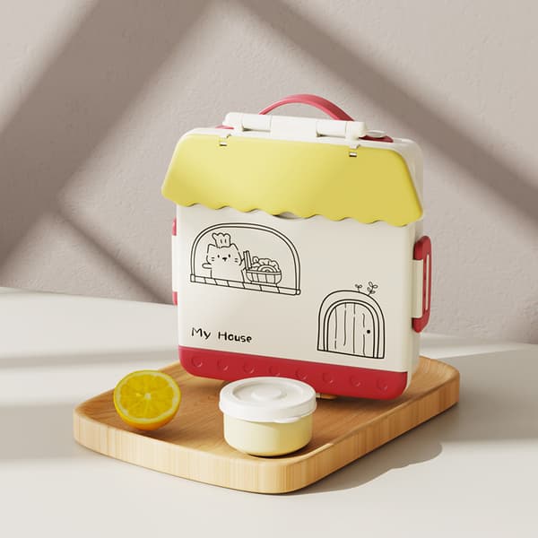 e Bærbar Matboks Med Rom Barn Plast Piknik Bento Light yellow