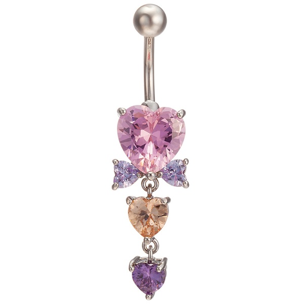 Söt kristall hjärtformad zirkonbåge Belly Button Ring Mode Pink