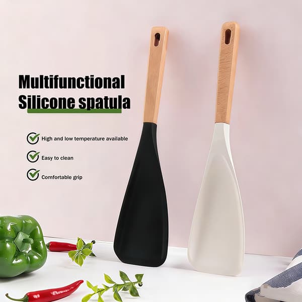 1/2 st silikonspatel matlagningssked med trähandtag Multi White + Black