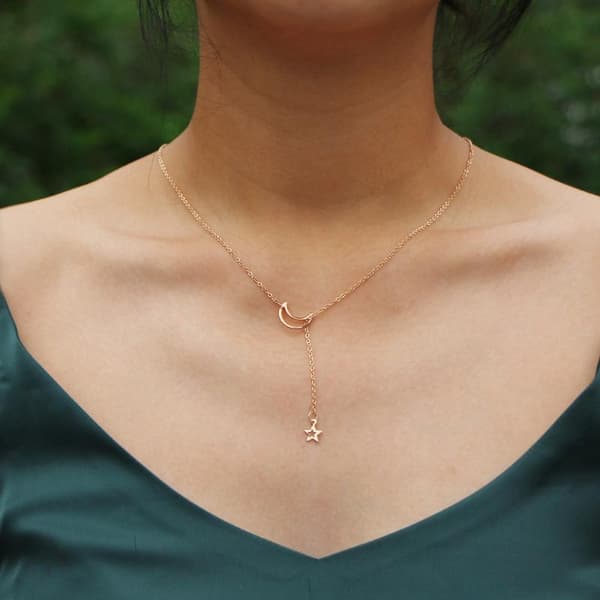 Ny Enkel Måne Stjerne Vedhæng Choker Halskæde Collares Til Kvinder A1