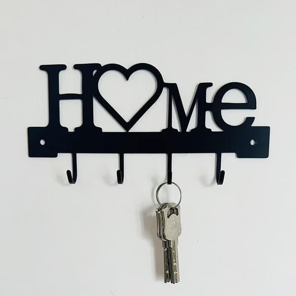 Nøgleholder i sort metal til vægmontering, \"Sweet Home\" design 1