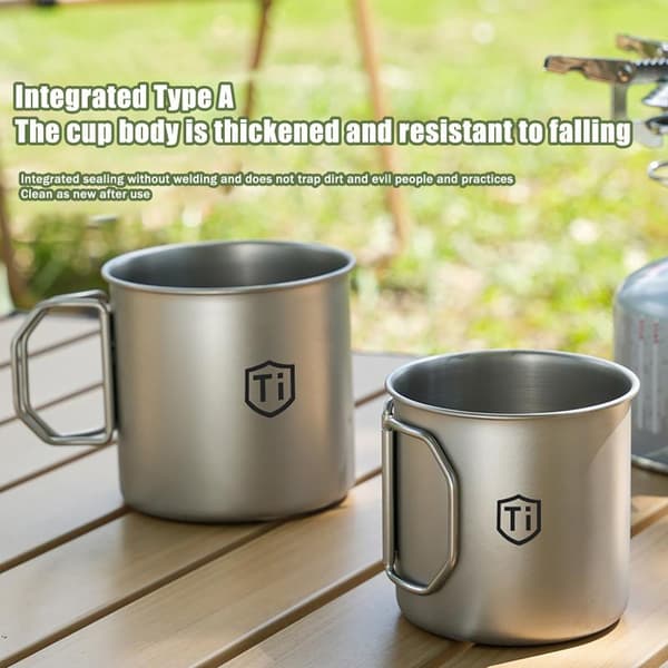 Kaffekopp i titan med sammenleggbart håndtak Utendørs camping S