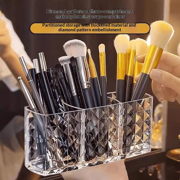 1 stk. 3-rums makeupbørsteholder makeup-organizer kosmetikopbevaring