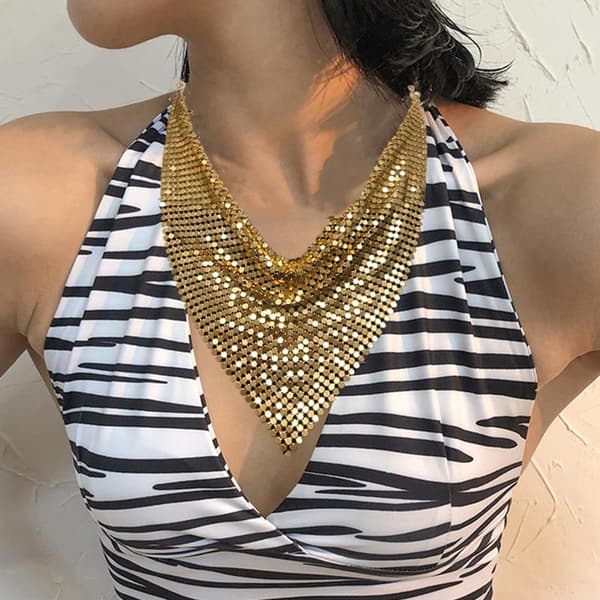 Mode Leopard Paillet Choker & Øreringe Sæt Skinnende Trekant Sc A2