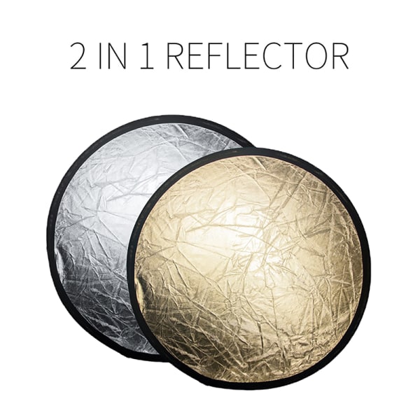 2 i 1 reflektorplate 30 cm rund gull sølv bærbar sammenleggbar 2in1