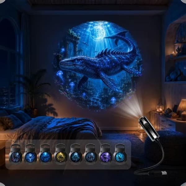 -tema USB-projeksjonslys 360° roterbart nattlys for tak 1set