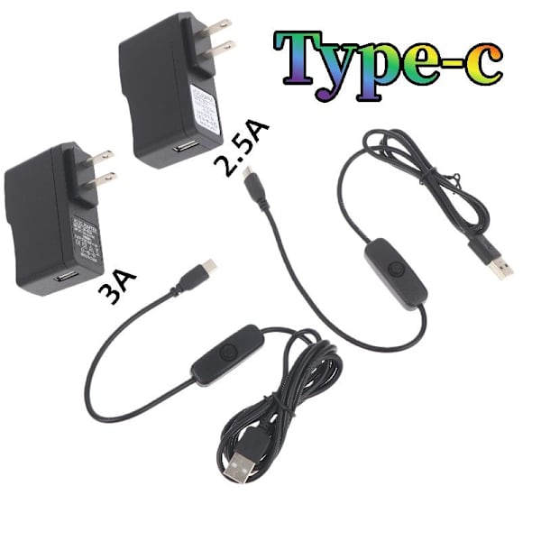 1/2/3 stk for Raspberry Pi 3 4 strømbryter USB C forlengelseskabel 100cm cable 1pcs