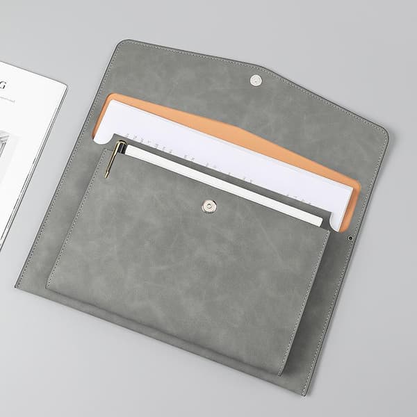 A4 PU-läder dokumentväska förvaringsväska stor kapacitet dubbel-la Gray with strap