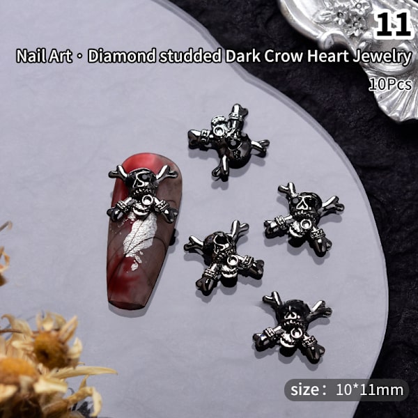 10 stk Halloween Element Nail Diamond Menneskelig Hodeskalle Edderkopp Form D 14