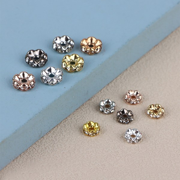 100 st 6/8 mm Rhinestone Rone Crystal Wave Spacer Beads For Jewe H-8mm