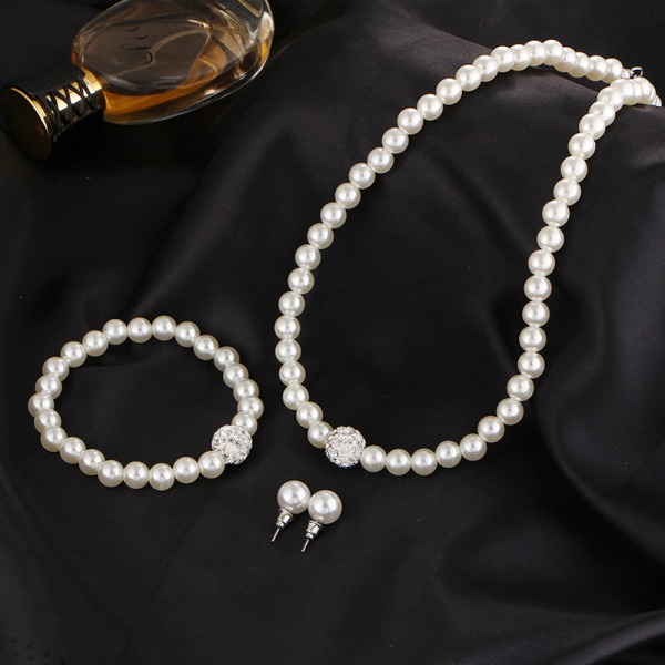 Womens Bride Bryllup Sett Rhinestone Faux Pearl halskjede armbånd