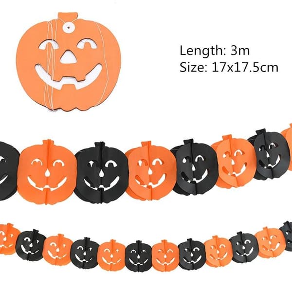Halloween Papirbanner Edderkopp Gresskar Spøkelse Flaggermus Papirkjede Hal A6