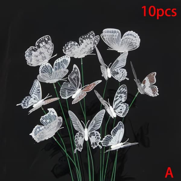 10/30 stk. 3D sort/hvid kunstig sommerfugl havestav blomstervase A10