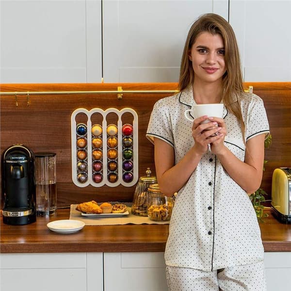 Akryl kapsel kaffeholder vægmonteret pakbar 35 kaffekapsler White