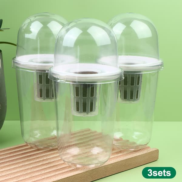 1/3 sett hydroponiske potter i plast, spirekurver, klar rotvisning 3Set