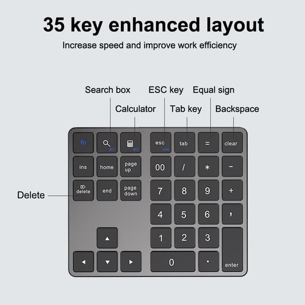 Trådlöst 2.4G Bluetooth Digitalt Tangentbord Uppladdningsbart Tyst 35 K Silver