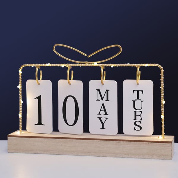 Vendekalender med lys til skrivebord Træ Evighedskalender A2