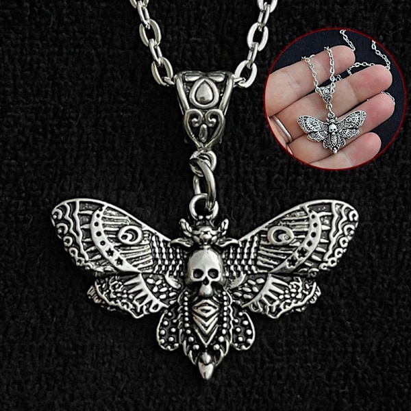 Death Moth Halskjede Anheng 18inch Chain Sugar Skull Gothic Men