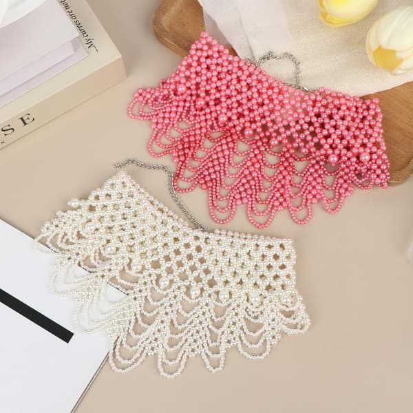 Imitation Perleperle Hul Design Halskæde Multi Lag Choker White