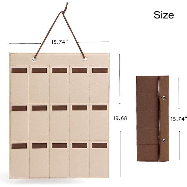 Filt hængende solbrilleorganizer 15 rum robust læderrem Brown